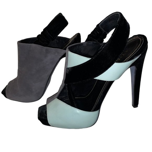 Aperlai Nero Velluto Color Block Leather Suede High Heels EU39 8.5 Stiletto - Picture 2 of 13